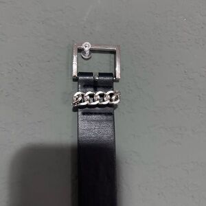 Black Leather Belt with Silver Buckle